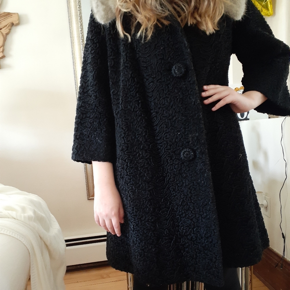 Vintage Black Persion Lamb with Mink 1960's